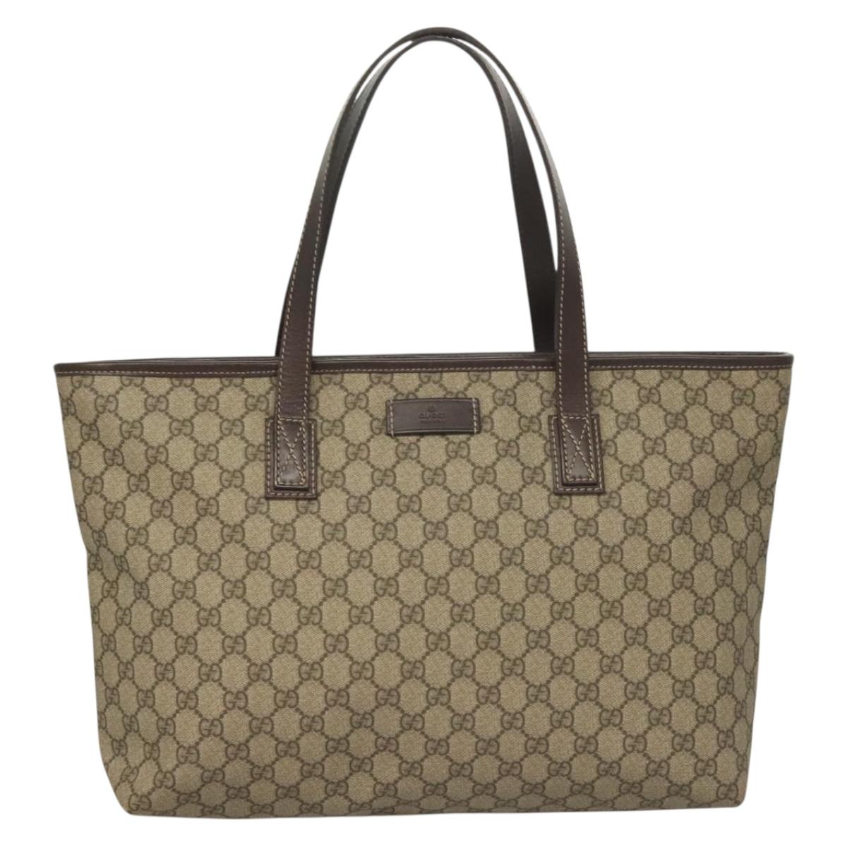GUCCI GG Supreme Tote Bag PVC Brown Silver 211137 Auth PP779