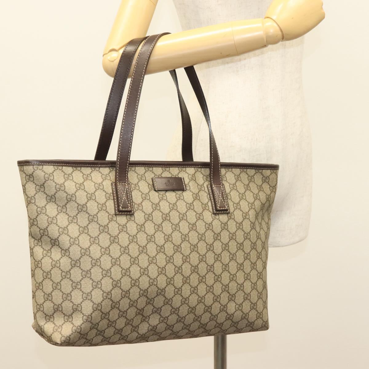 GUCCI GG Supreme Tote Bag PVC Brown Silver 211137 Auth PP779