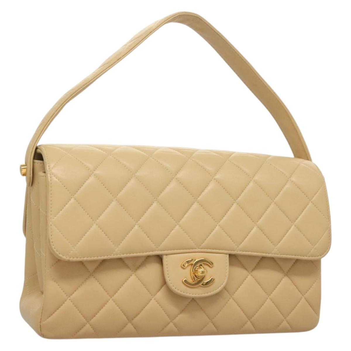 CHANEL Matelasse 25 Double Face Single Flap Bag Lamb Skin Beige Gold Auth PP800V