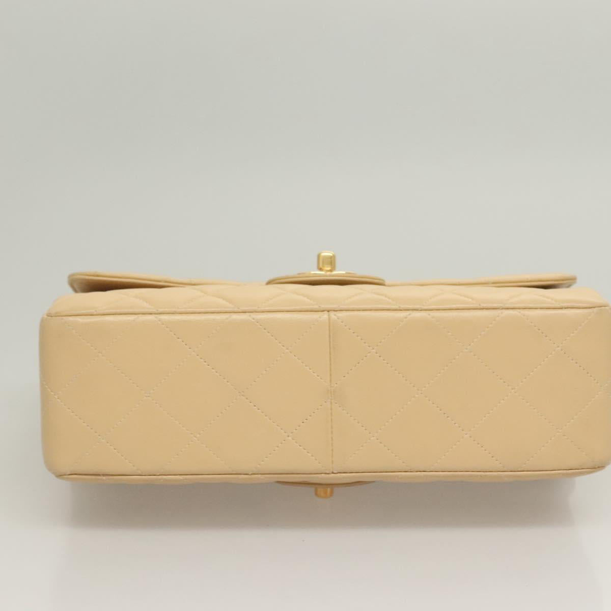 CHANEL Matelasse 25 Double Face Single Flap Bag Lamb Skin Beige Gold Auth PP800V
