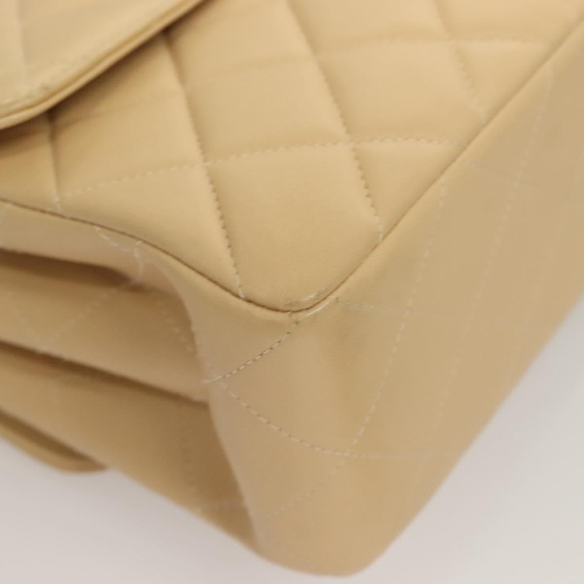 CHANEL Matelasse 25 Double Face Single Flap Bag Lamb Skin Beige Gold Auth PP800V
