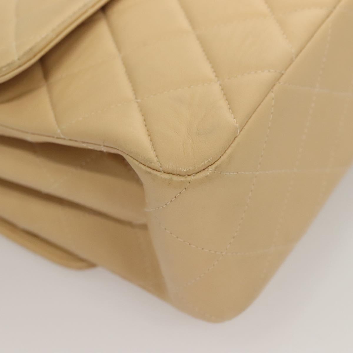 CHANEL Matelasse 25 Double Face Single Flap Bag Lamb Skin Beige Gold Auth PP800V