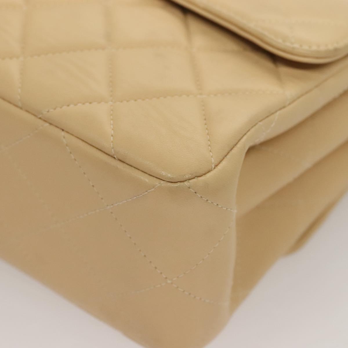 CHANEL Matelasse 25 Double Face Single Flap Bag Lamb Skin Beige Gold Auth PP800V