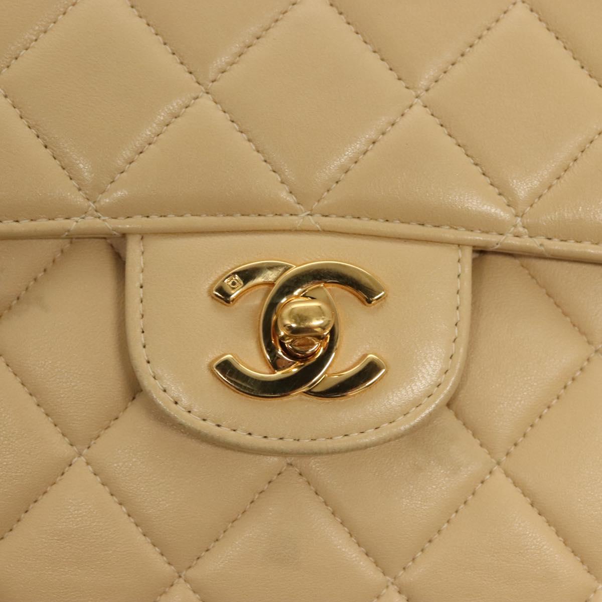 CHANEL Matelasse 25 Double Face Single Flap Bag Lamb Skin Beige Gold Auth PP800V