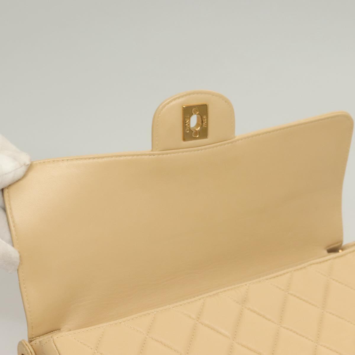 CHANEL Matelasse 25 Double Face Single Flap Bag Lamb Skin Beige Gold Auth PP800V