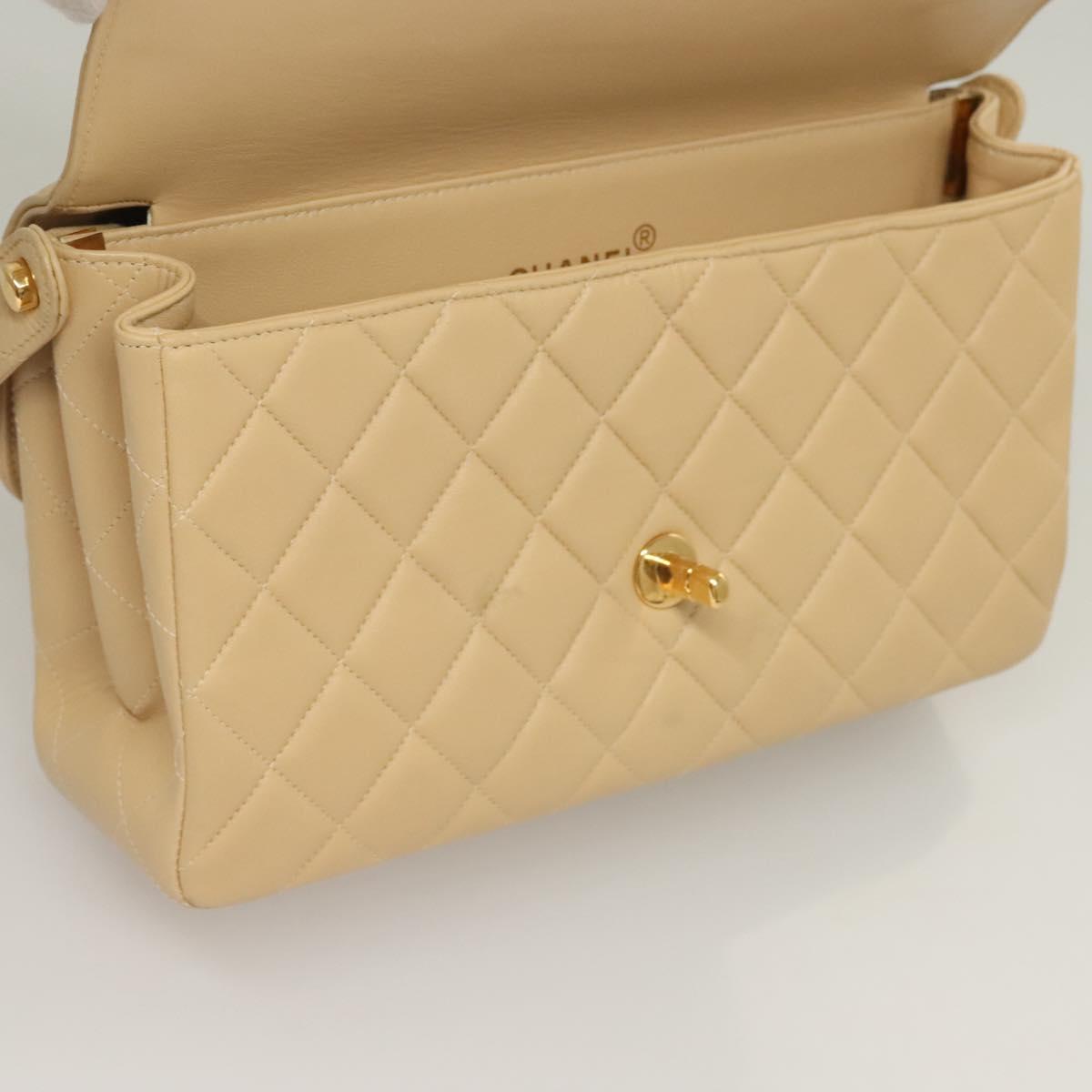 CHANEL Matelasse 25 Double Face Single Flap Bag Lamb Skin Beige Gold Auth PP800V
