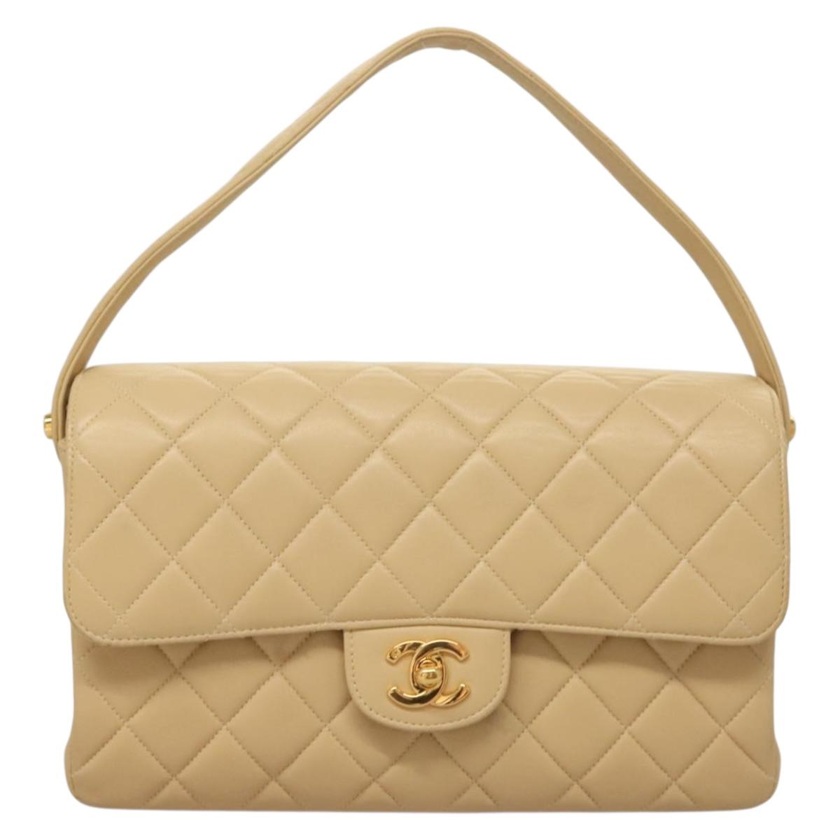 CHANEL Matelasse 25 Double Face Single Flap Bag Lamb Skin Beige Gold Auth PP800V