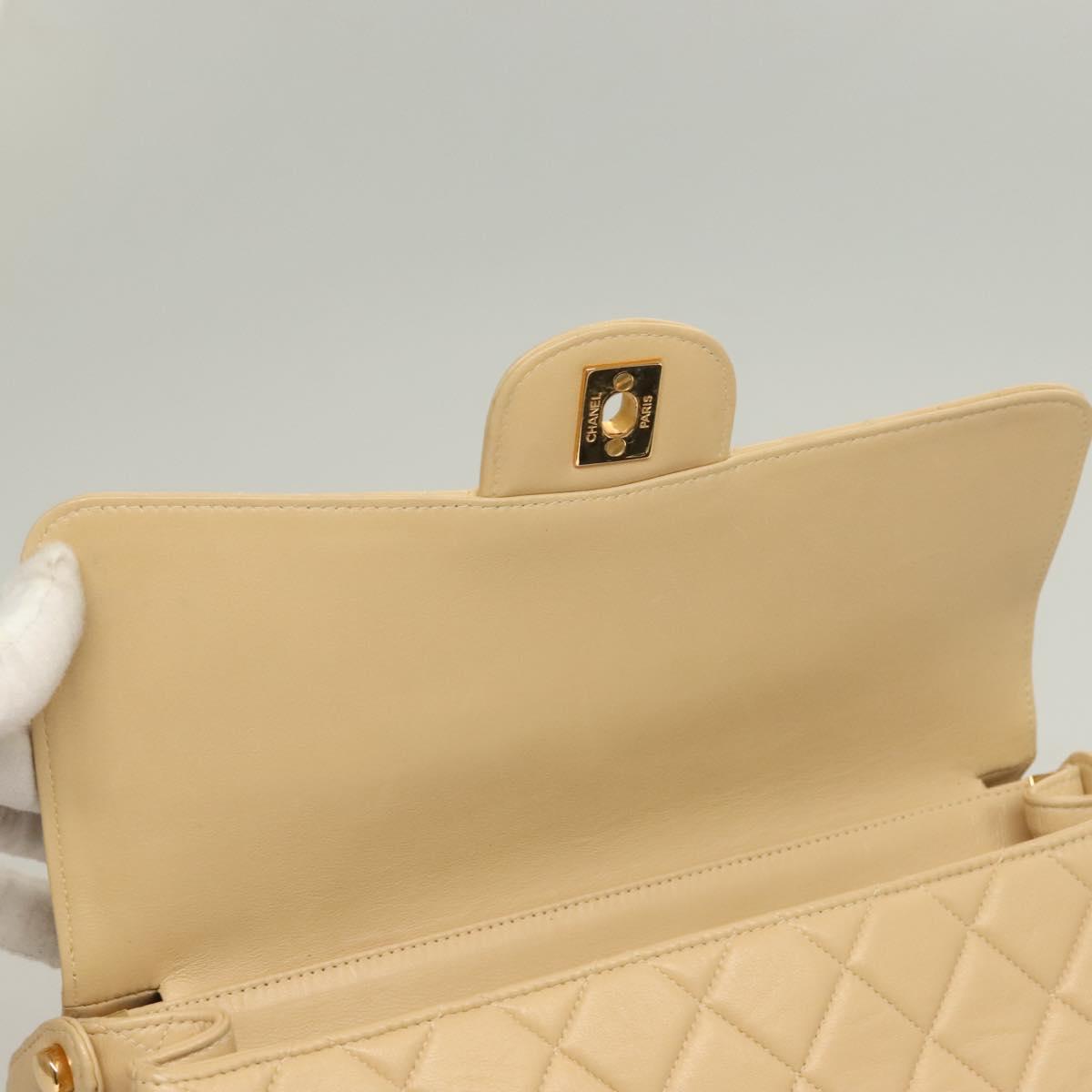 CHANEL Matelasse 25 Double Face Single Flap Bag Lamb Skin Beige Gold Auth PP800V