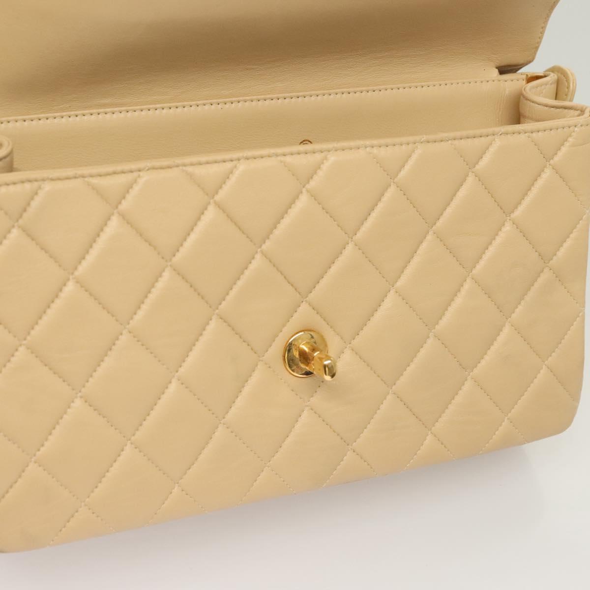CHANEL Matelasse 25 Double Face Single Flap Bag Lamb Skin Beige Gold Auth PP800V