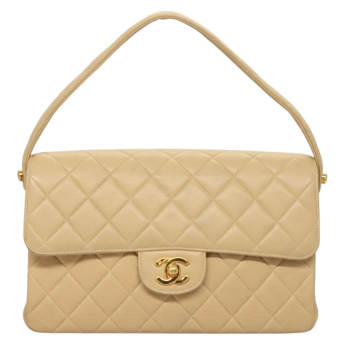 CHANEL Matelasse 25 Double Face Single Flap Bag Lamb Skin Beige Gold Auth PP800V