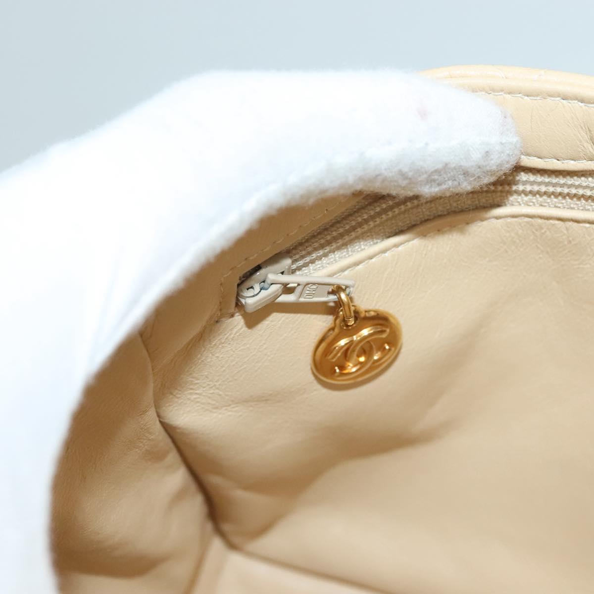 CHANEL Matelasse 25 Double Face Single Flap Bag Lamb Skin Beige Gold Auth PP800V