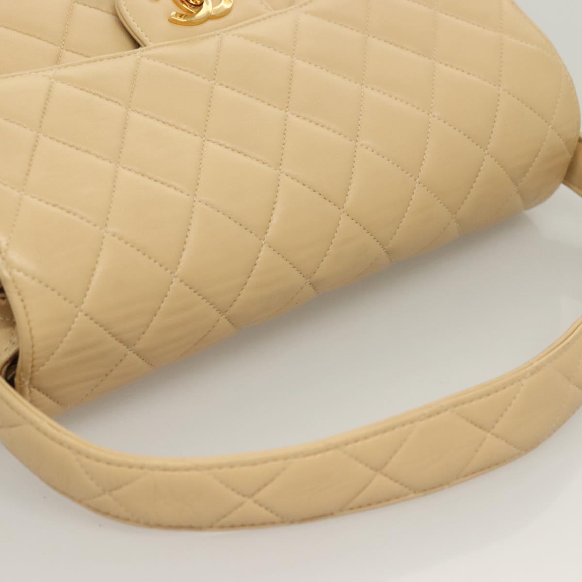 CHANEL Matelasse 25 Double Face Single Flap Bag Lamb Skin Beige Gold Auth PP800V