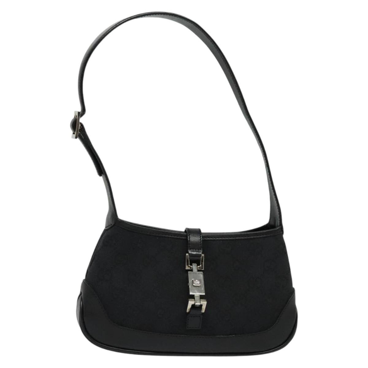 GUCCI GG Canvas Jackie Shoulder Bag Black Silver 007 2038 Auth PP859