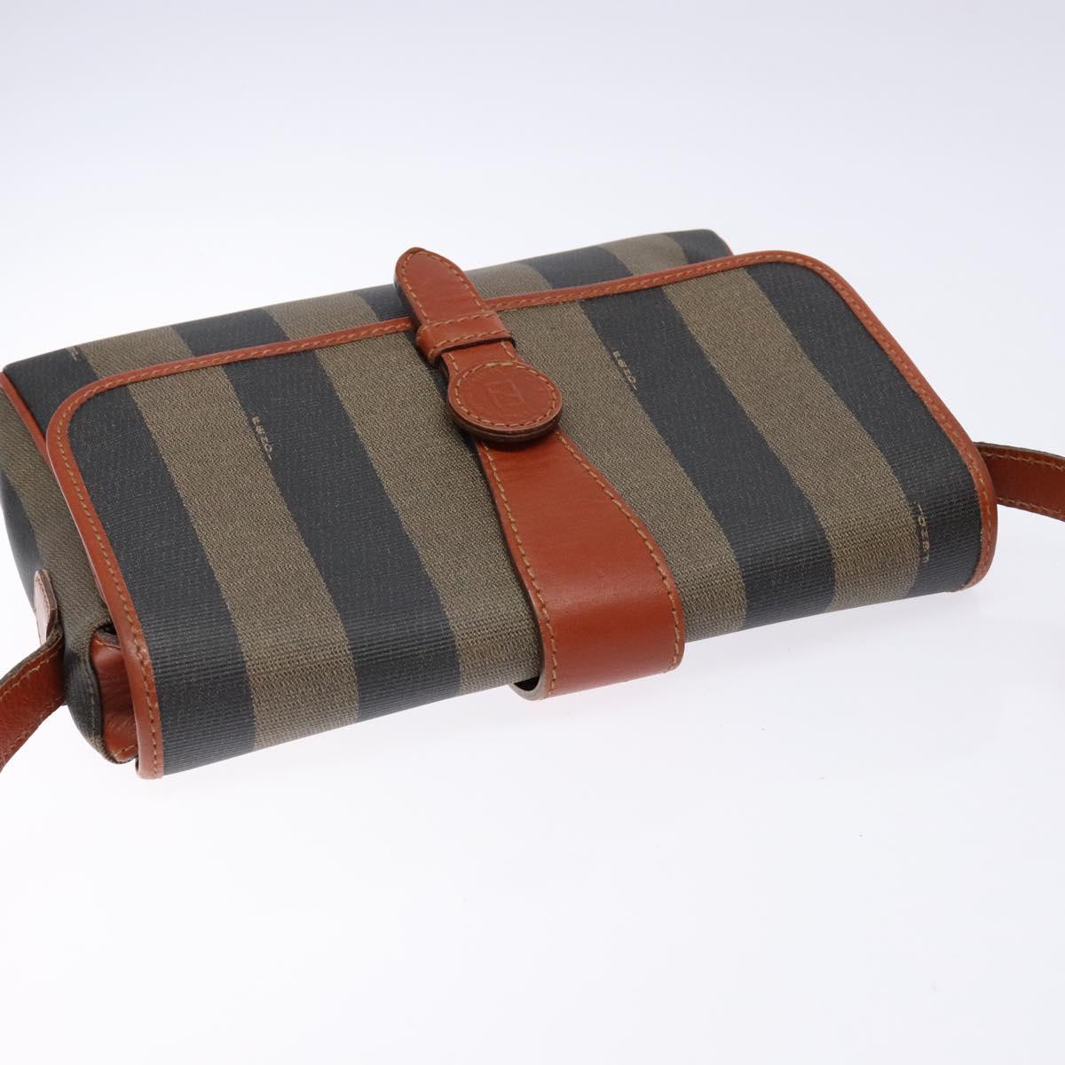 FENDI Pecan Canvas Shoulder Bag Black Brown Auth PP881