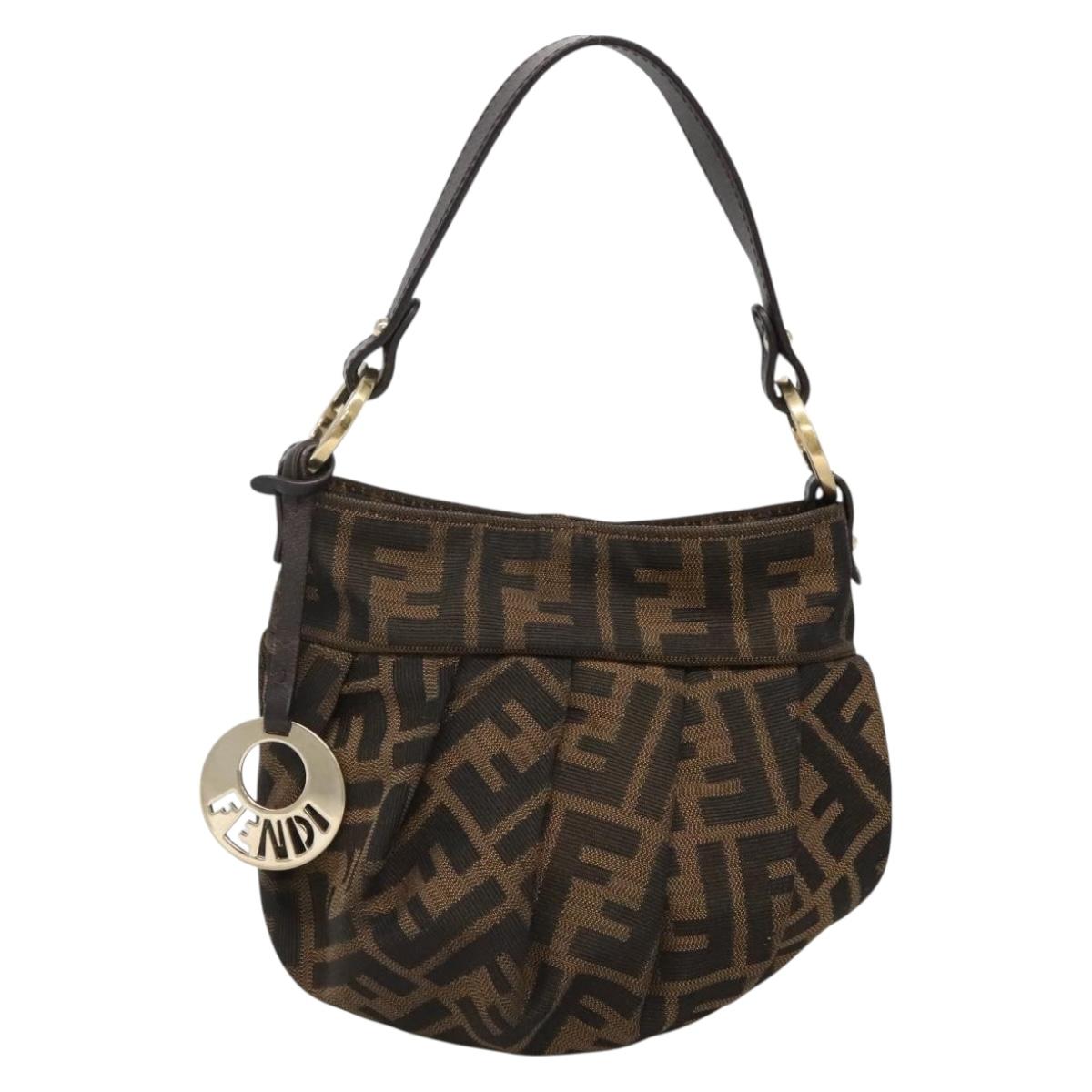 FENDI Zucca Canvas Hand Bag Brown Black gold Auth PP882