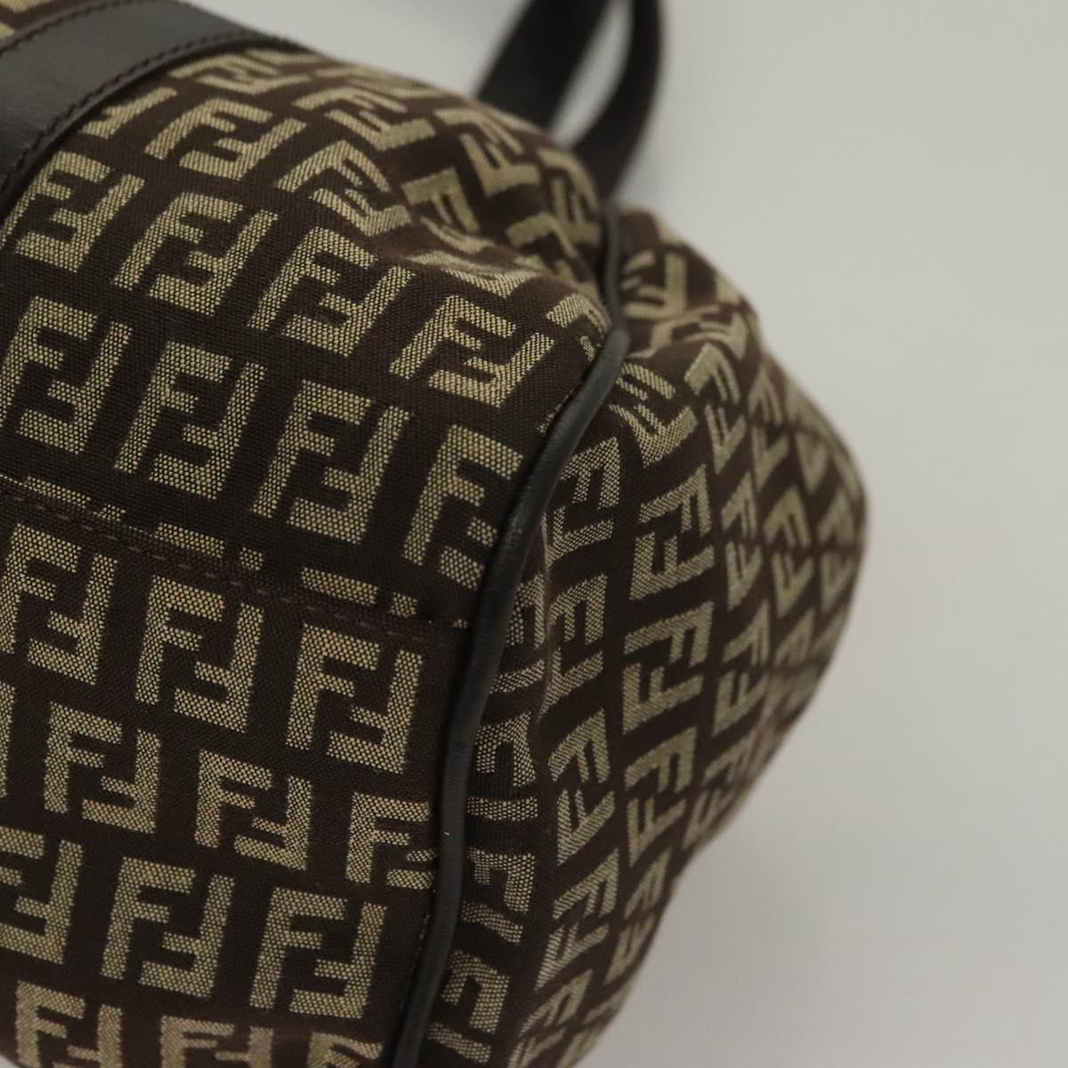 FENDI Zucchino Canvas Mamma Shoulder Bag Silver Brown Auth PP885