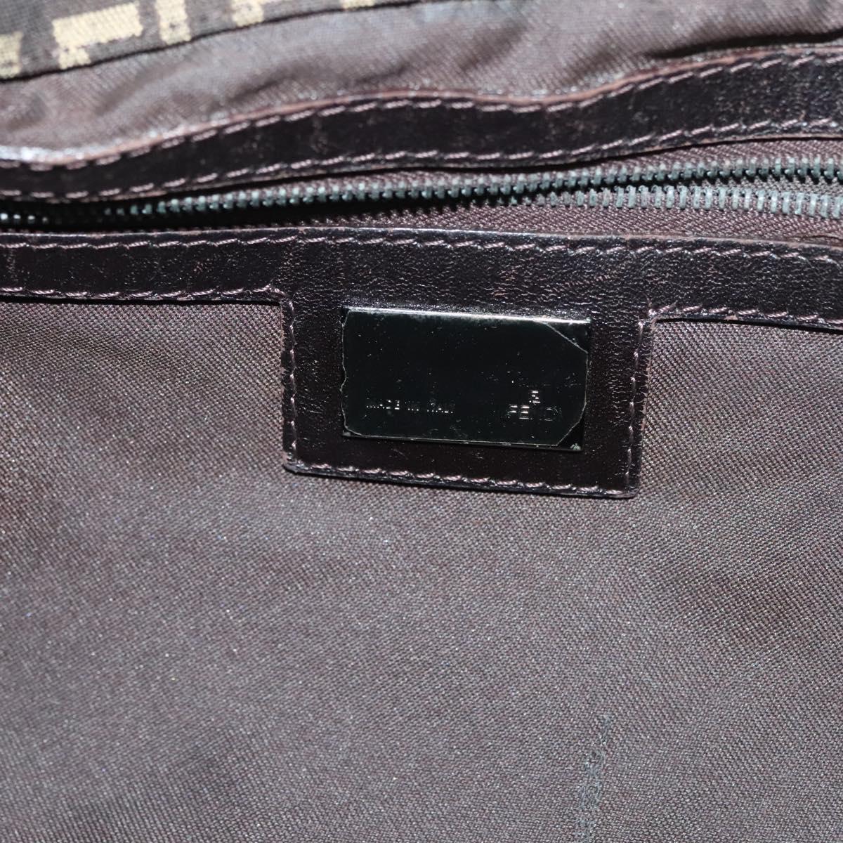 FENDI Zucchino Canvas Mamma Shoulder Bag Silver Brown Auth PP885