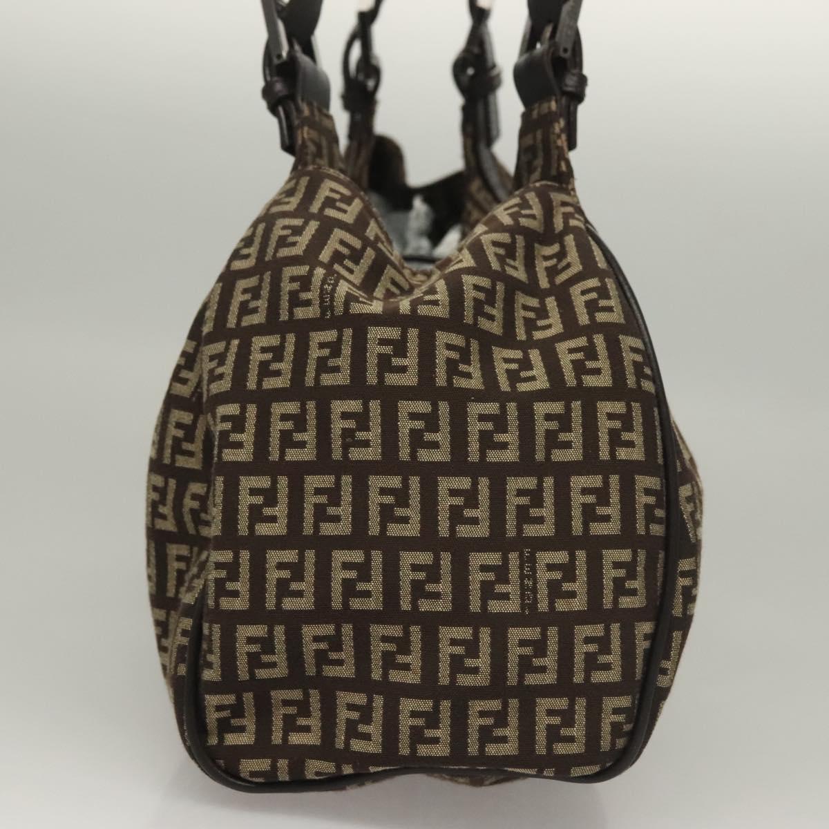 FENDI Zucchino Canvas Mamma Shoulder Bag Silver Brown Auth PP885