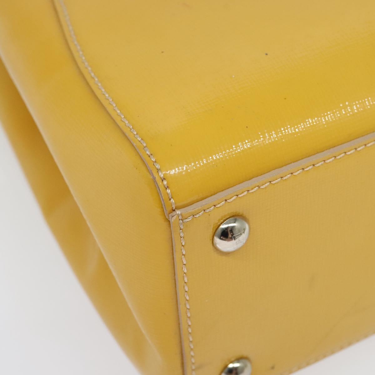 FENDI Hand Bag Patent leather 2way Silver Yellow Auth PP894