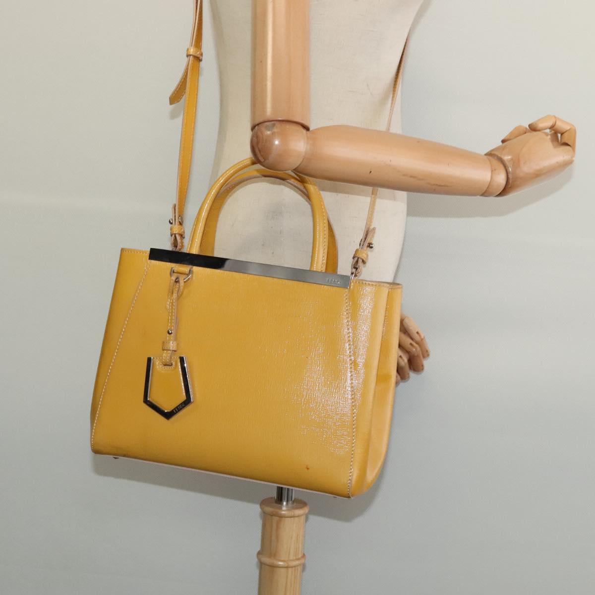 FENDI Hand Bag Patent leather 2way Silver Yellow Auth PP894