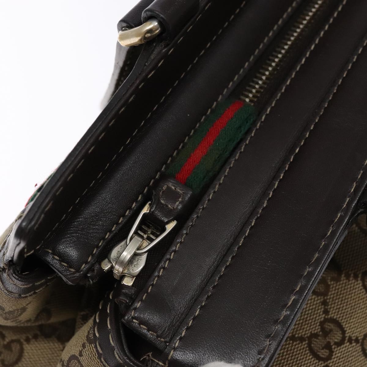 GUCCI GG Canvas Web Sherry Line Hand Bag Beige Gold Red 257063 Auth PP903