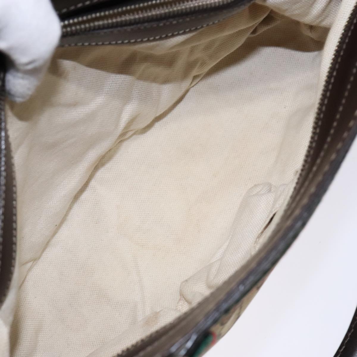 GUCCI GG Canvas Web Sherry Line Hand Bag Beige Gold Red 257063 Auth PP903