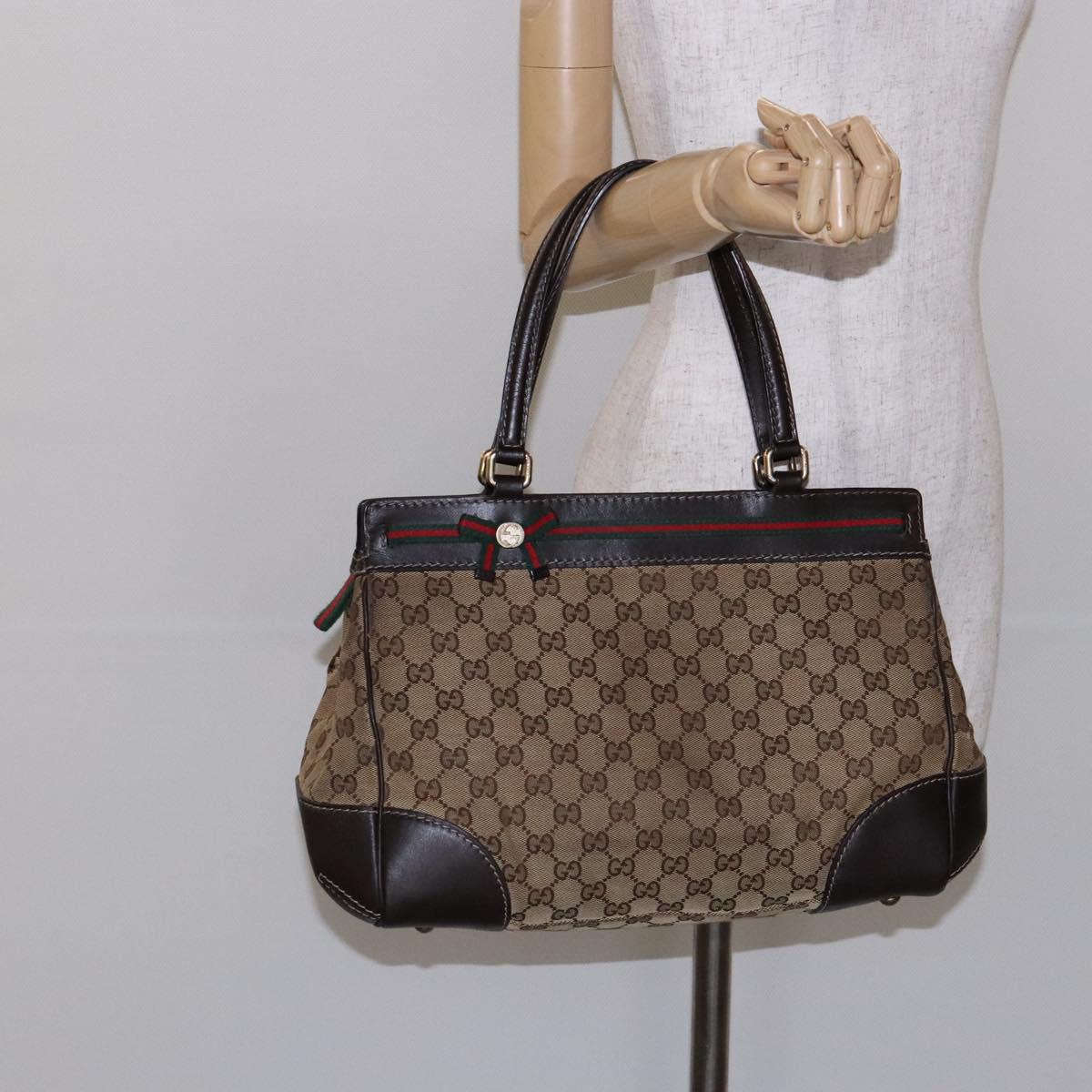 GUCCI GG Canvas Web Sherry Line Hand Bag Beige Gold Red 257063 Auth PP903