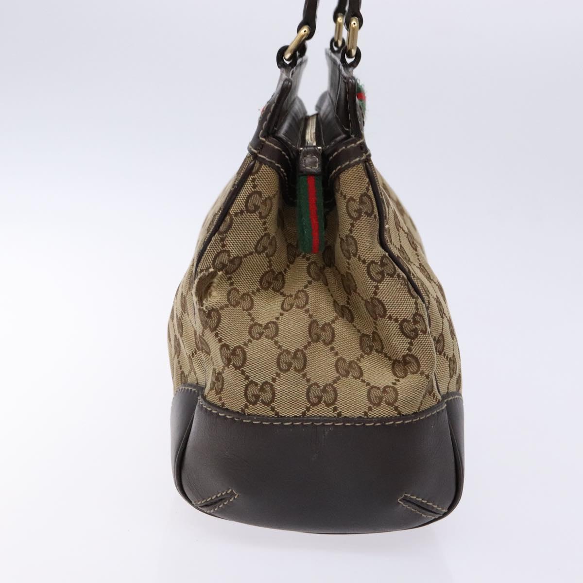 GUCCI GG Canvas Web Sherry Line Hand Bag Beige Gold Red 257063 Auth PP903
