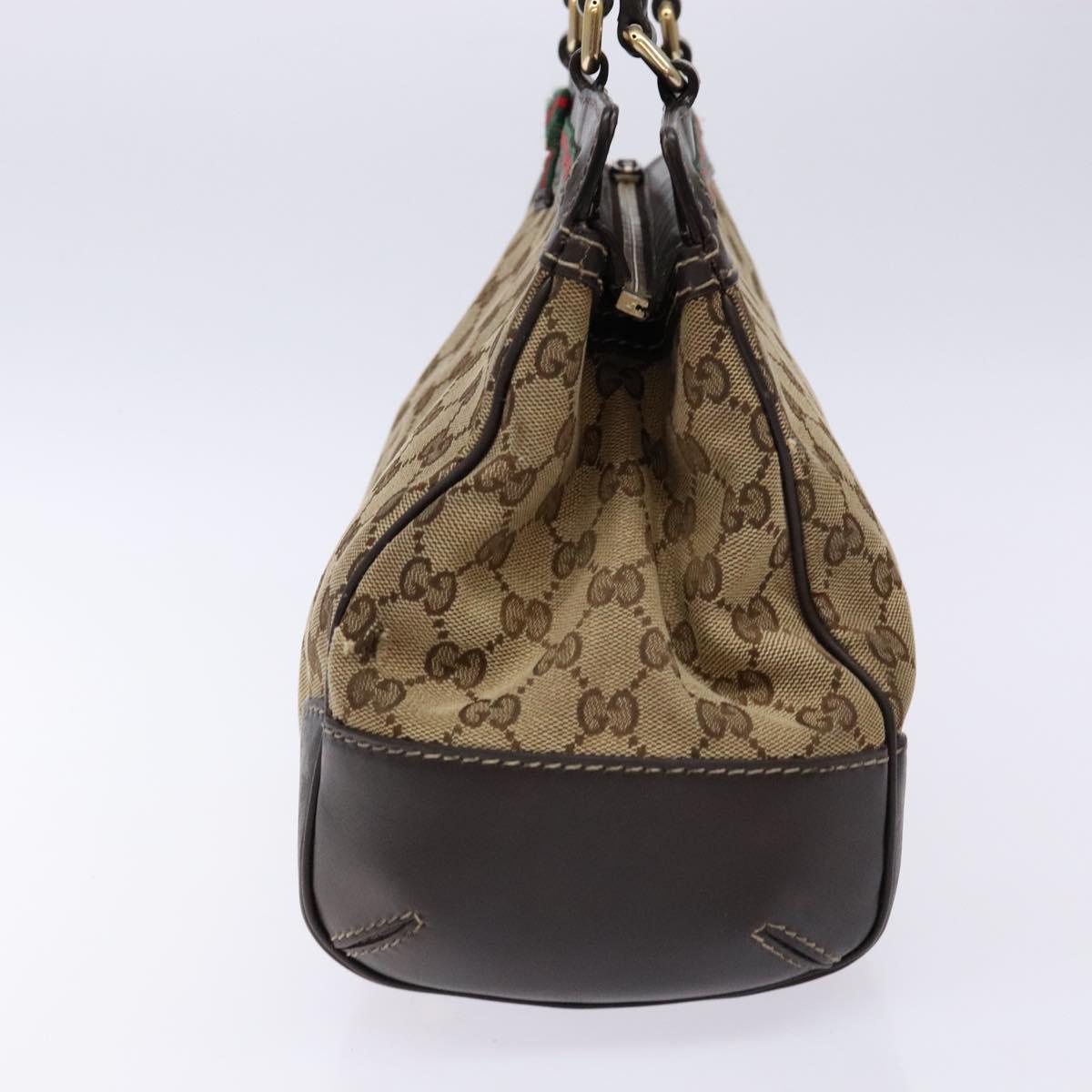 GUCCI GG Canvas Web Sherry Line Hand Bag Beige Gold Red 257063 Auth PP903