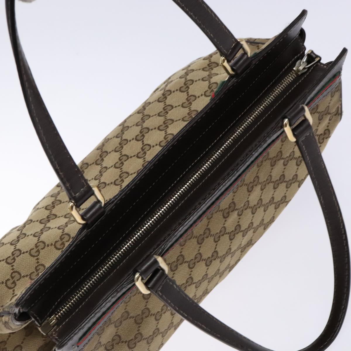 GUCCI GG Canvas Web Sherry Line Hand Bag Beige Gold Red 257063 Auth PP903