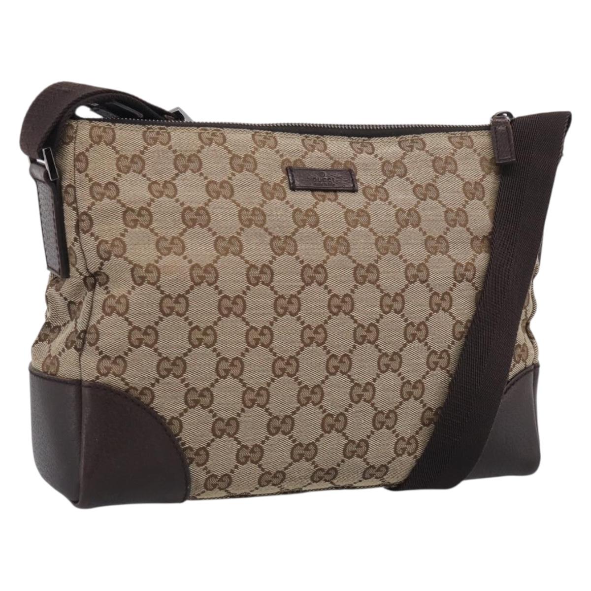 GUCCI GG Canvas Shoulder Bag Brown Silver 114273 Auth RV020