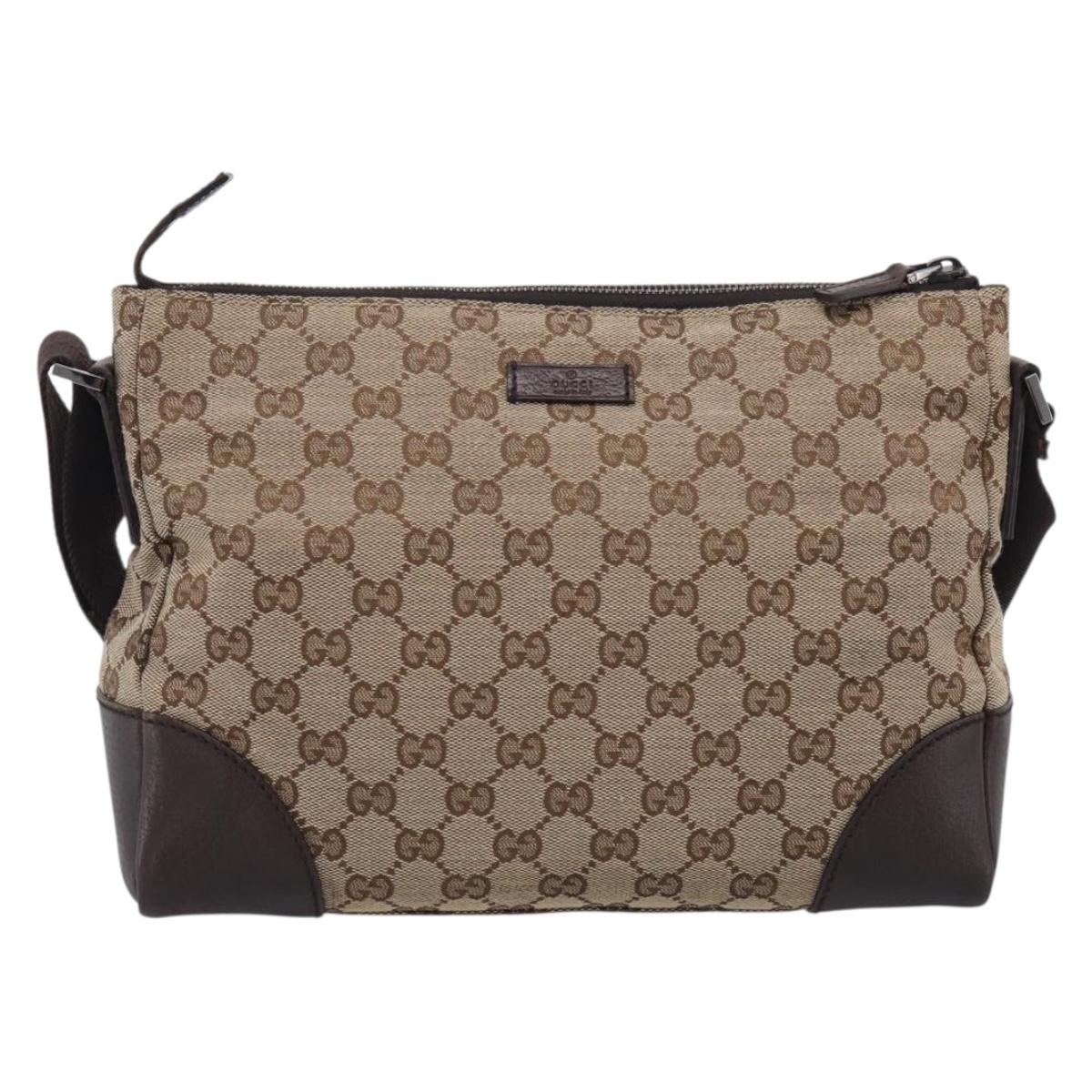 GUCCI GG Canvas Shoulder Bag Brown Silver 114273 Auth RV020