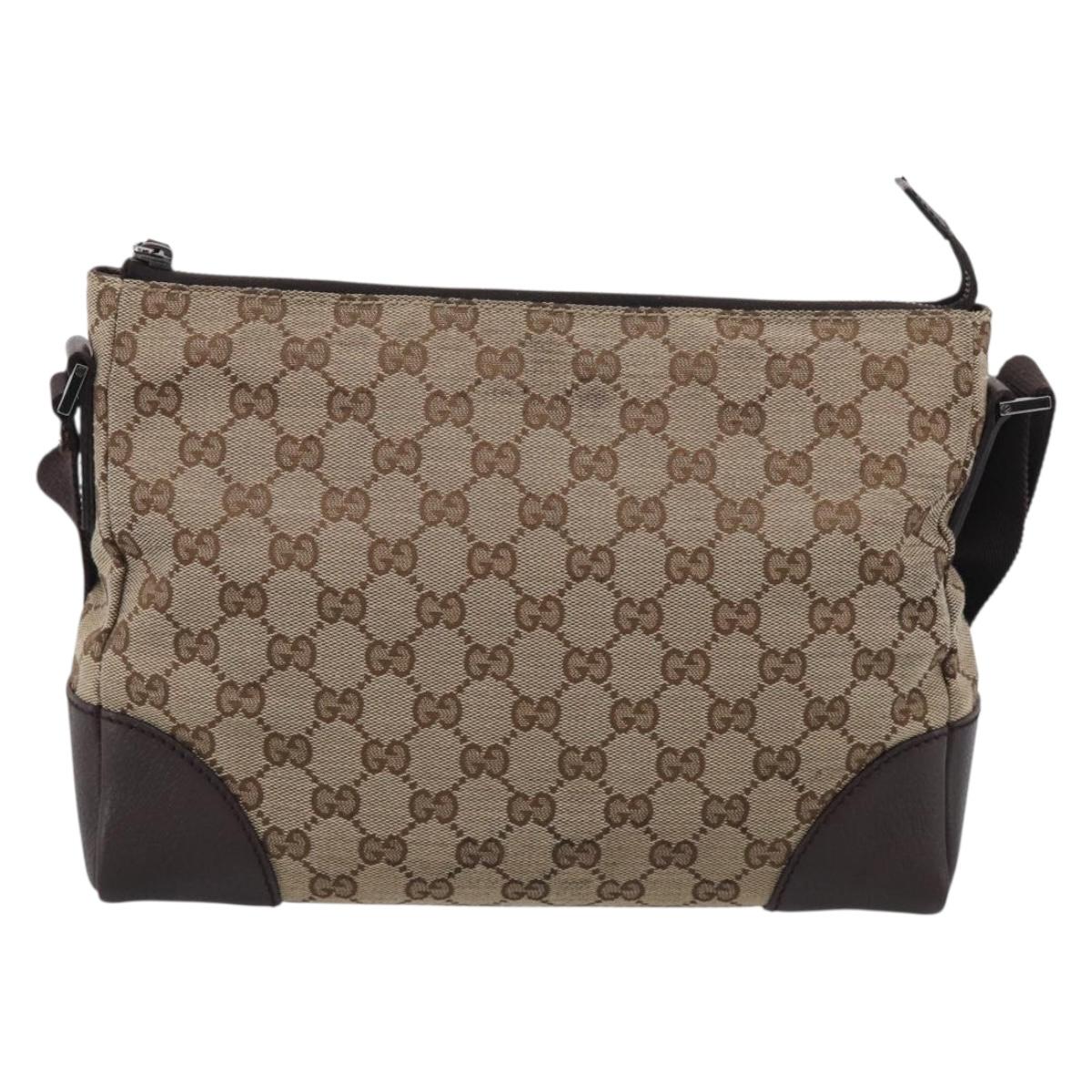 GUCCI GG Canvas Shoulder Bag Brown Silver 114273 Auth RV020