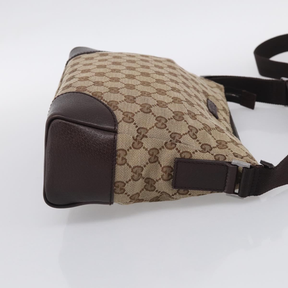 GUCCI GG Canvas Shoulder Bag Brown Silver 114273 Auth RV020