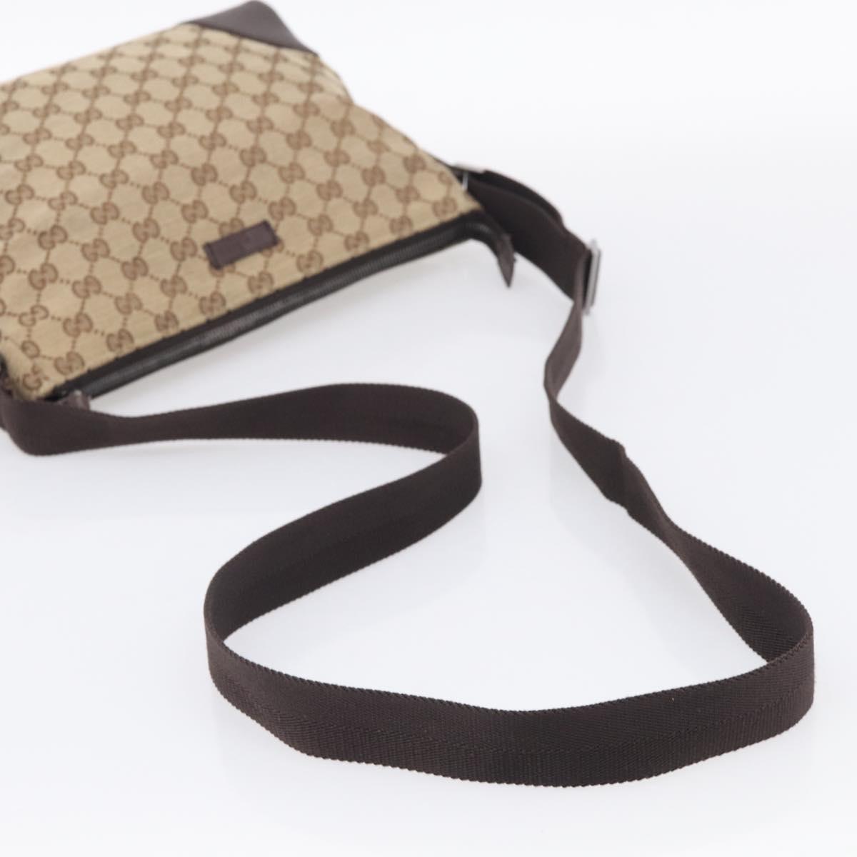GUCCI GG Canvas Shoulder Bag Brown Silver 114273 Auth RV020