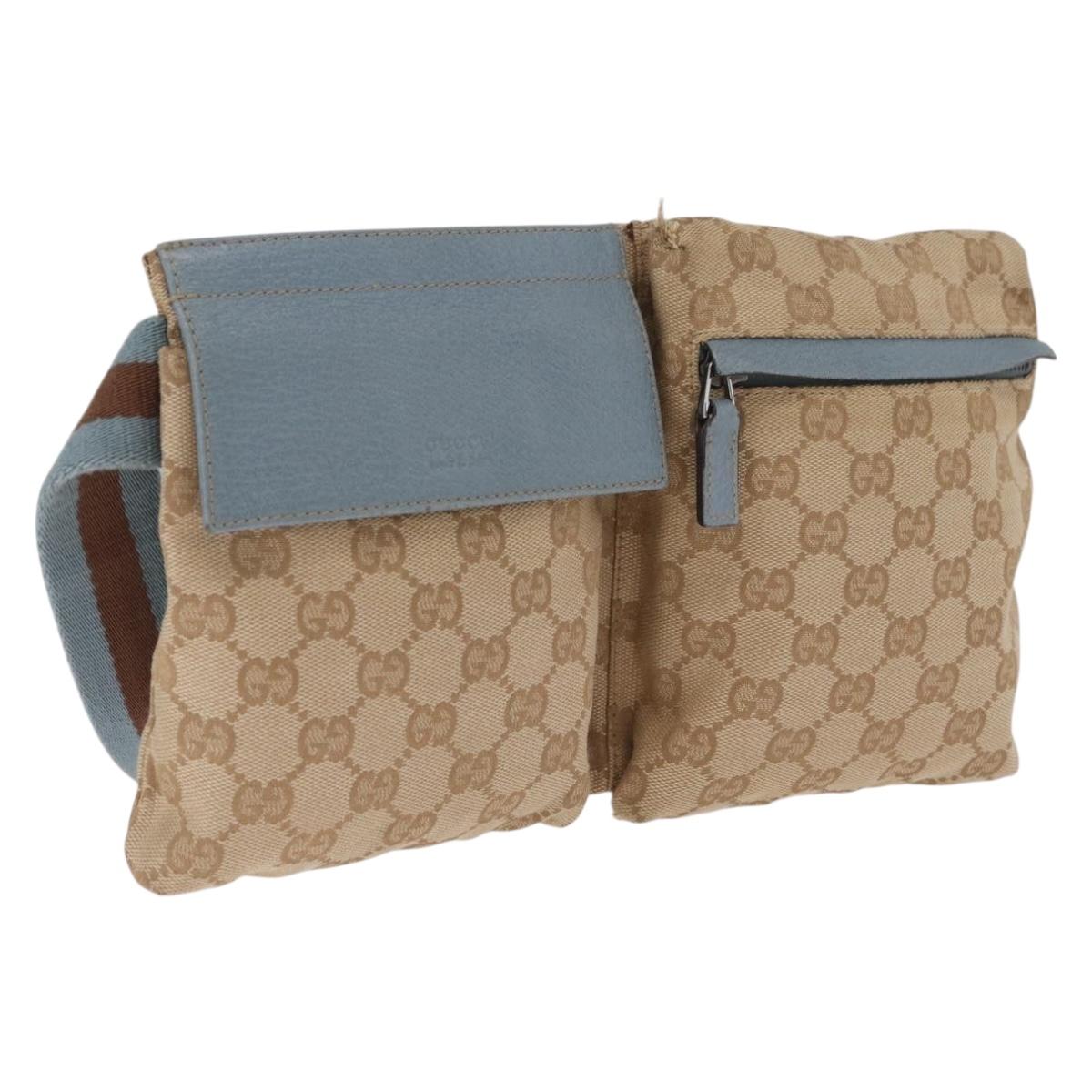 GUCCI GG Canvas Sherry Line Waist Bag Beige Silver 28566 Auth RV021