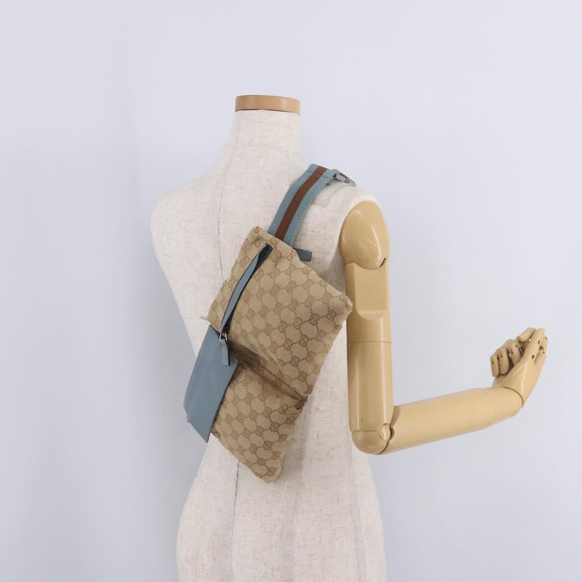 GUCCI GG Canvas Sherry Line Waist Bag Beige Silver 28566 Auth RV021