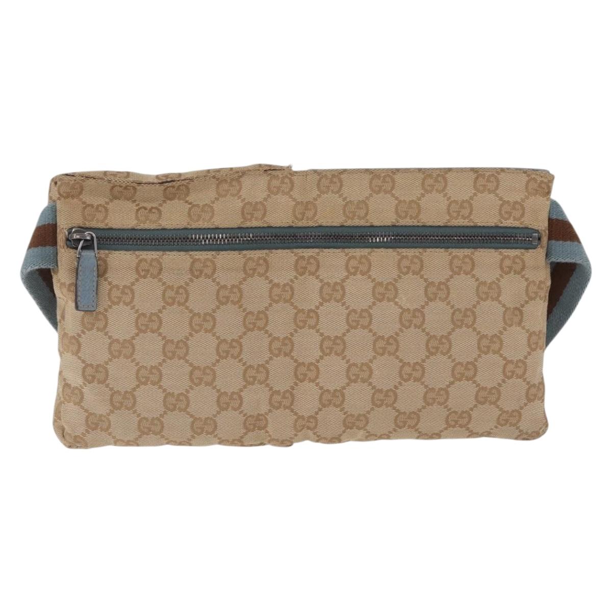 GUCCI GG Canvas Sherry Line Waist Bag Beige Silver 28566 Auth RV021