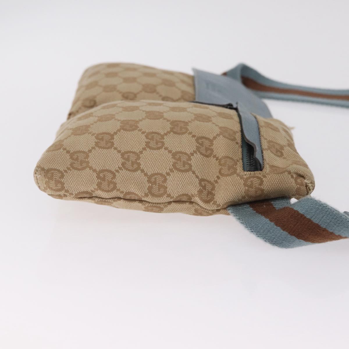 GUCCI GG Canvas Sherry Line Waist Bag Beige Silver 28566 Auth RV021
