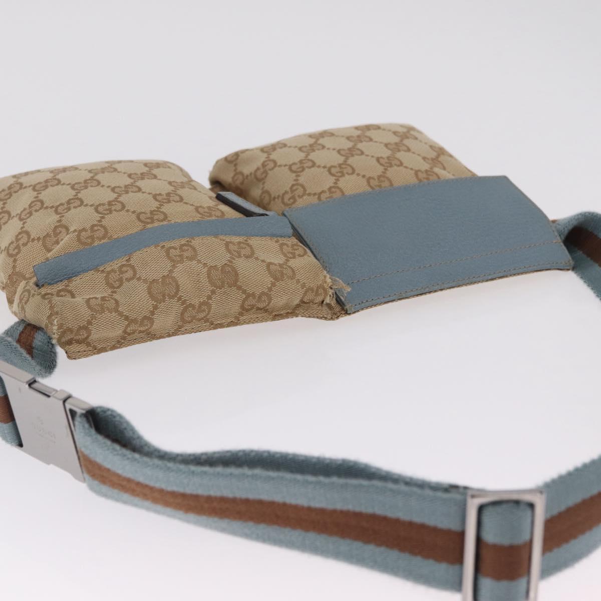 GUCCI GG Canvas Sherry Line Waist Bag Beige Silver 28566 Auth RV021