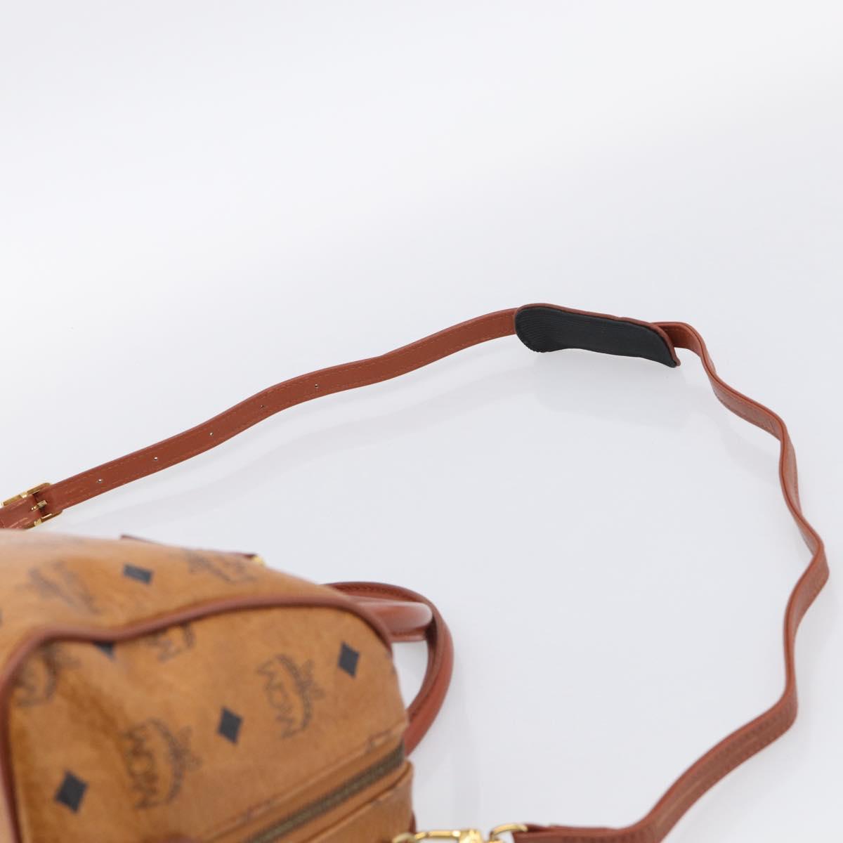 MCM Logogram Vicetos Mini Boston Bag PVC Leather 2way Brown Gold Auth RV028A