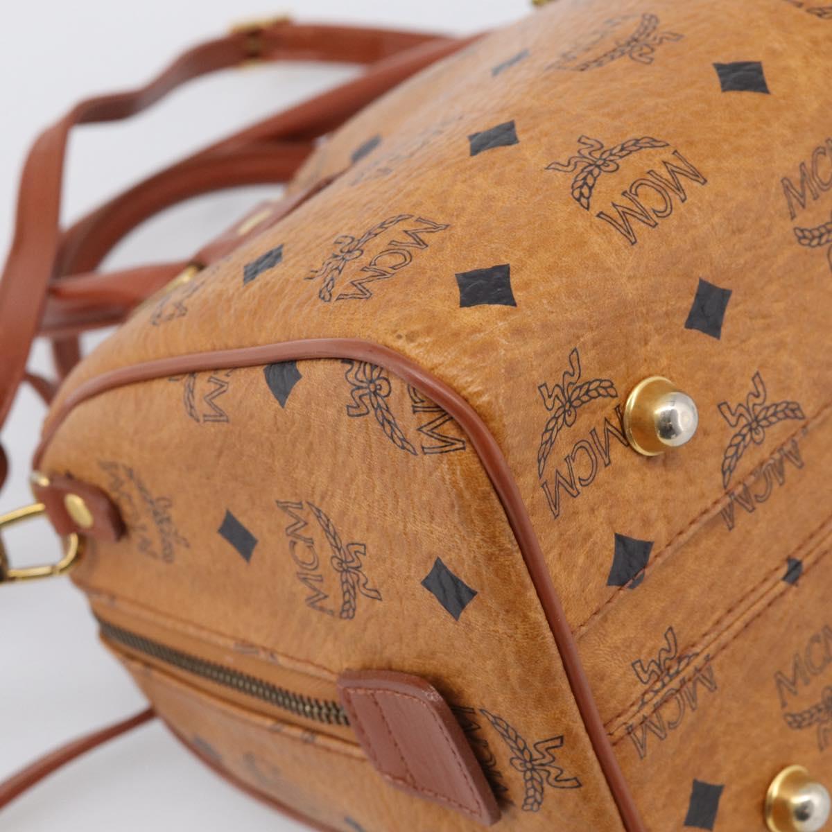 MCM Logogram Vicetos Mini Boston Bag PVC Leather 2way Brown Gold Auth RV028A
