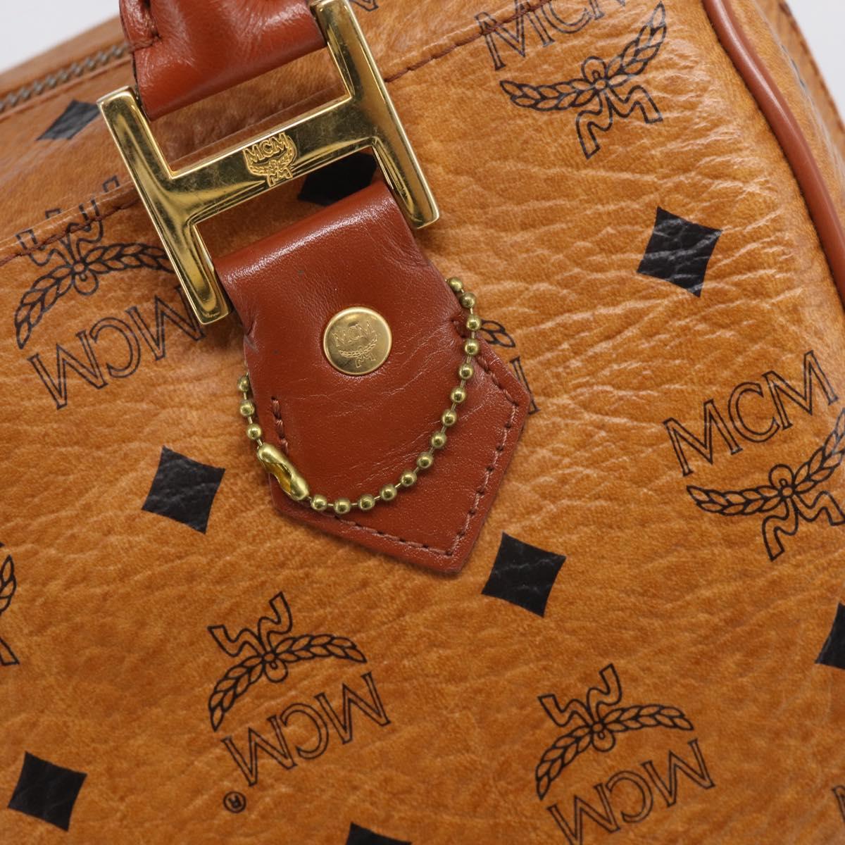 MCM Logogram Vicetos Mini Boston Bag PVC Leather 2way Brown Gold Auth RV028A