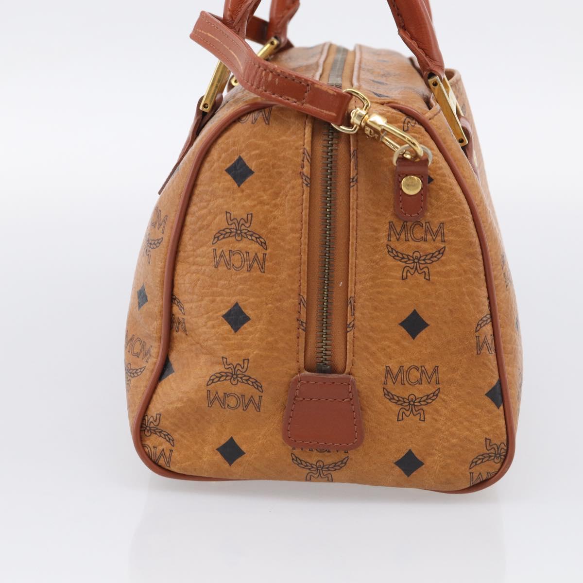 MCM Logogram Vicetos Mini Boston Bag PVC Leather 2way Brown Gold Auth RV028A