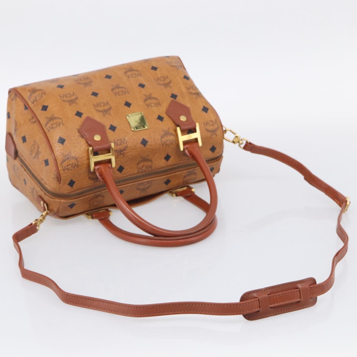 MCM Logogram Vicetos Mini Boston Bag PVC Leather 2way Brown Gold Auth RV028A