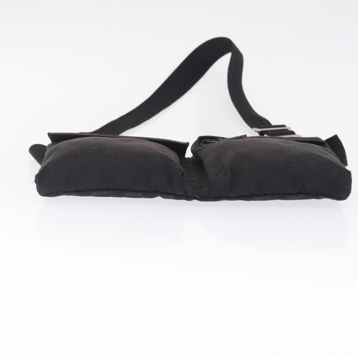 GUCCI GG Canvas Waist Bag Black Silver 28566 Auth RV029