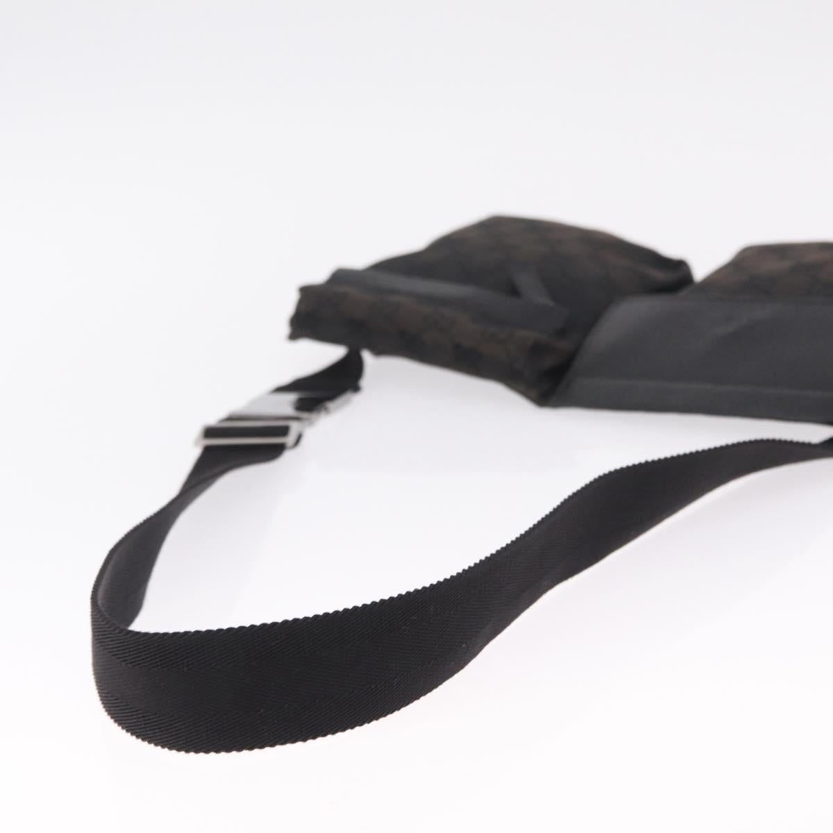 GUCCI GG Canvas Waist Bag Black Silver 28566 Auth RV029