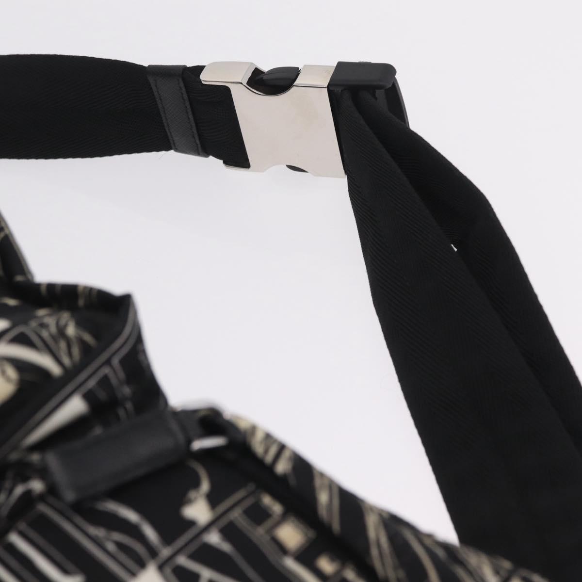 PRADA Comic Illustration Body Bag Nylon Black White Auth RV037A