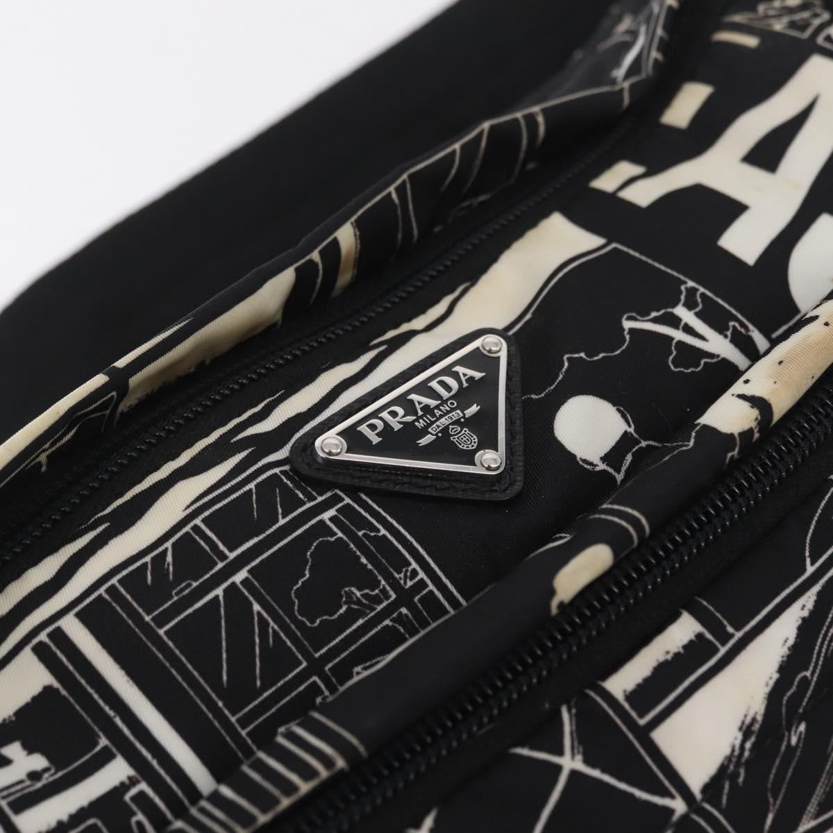 PRADA Comic Illustration Body Bag Nylon Black White Auth RV037A