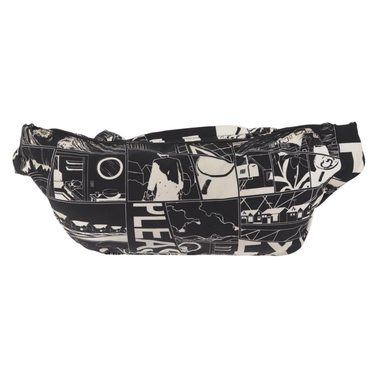 PRADA Comic Illustration Body Bag Nylon Black White Auth RV037A